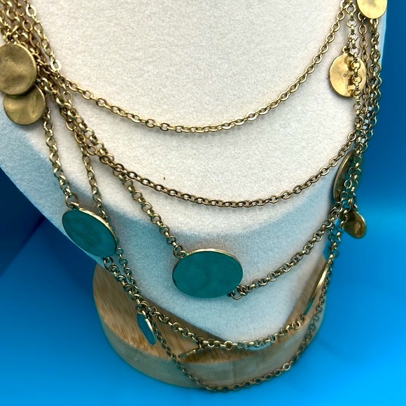 Vintage Statement necklace multi layered chain necklace , multiple round discs - Picture 4 of 6
